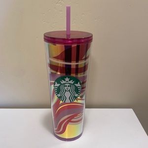 NWT Starbucks Pink and Gold Iridescent Ribbon Swirl Tumbler